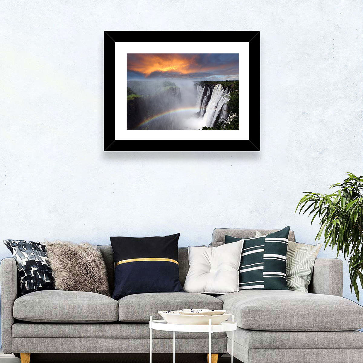 Victoria Falls Rainbow at Dusk Wall Art