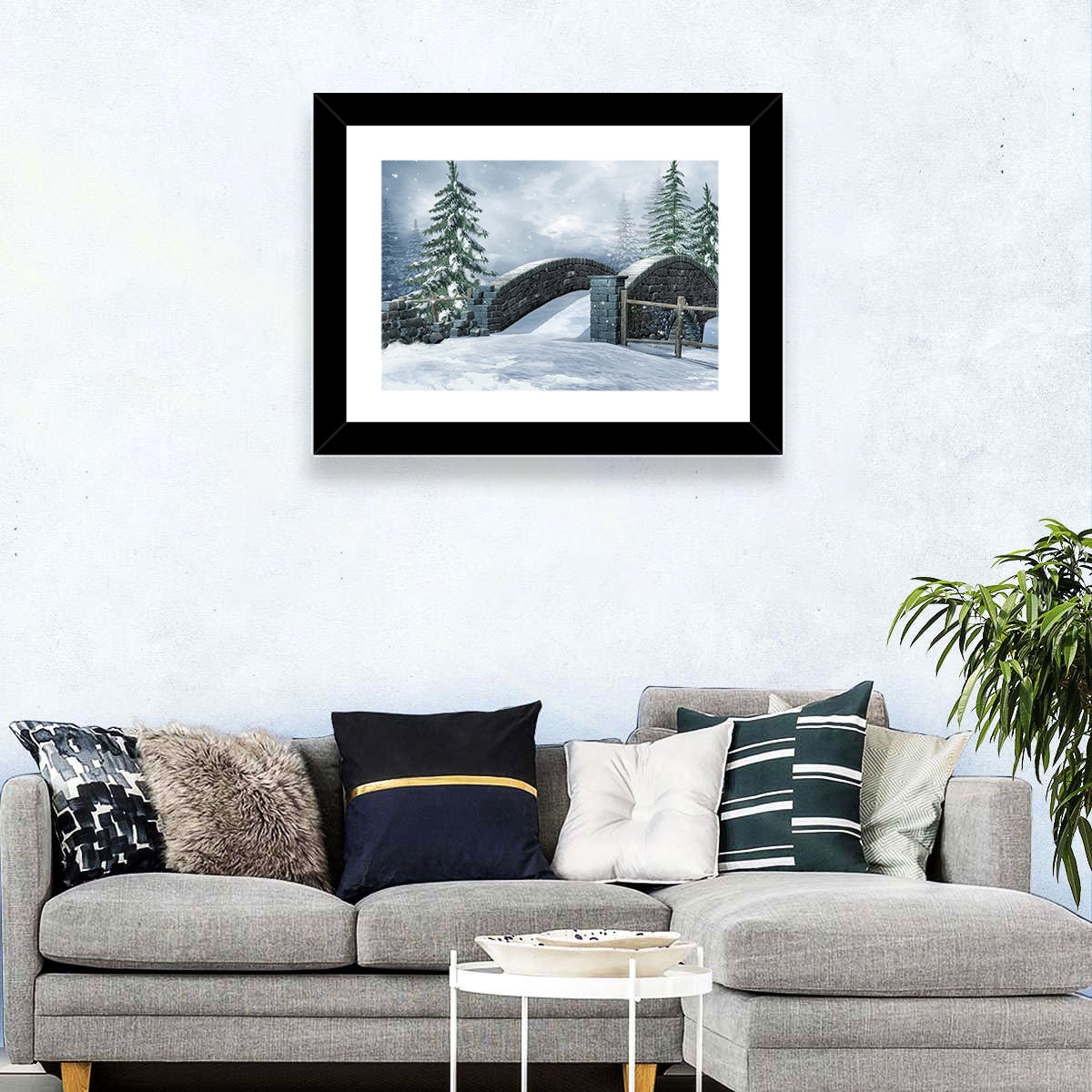 Snowy Park Bridge Wall Art