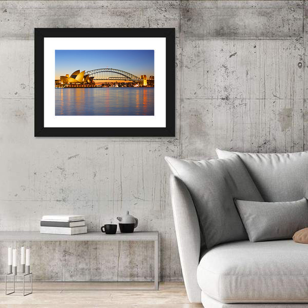 Sydney Harbour Bridge and Opera House Wall Art in a room, landscape