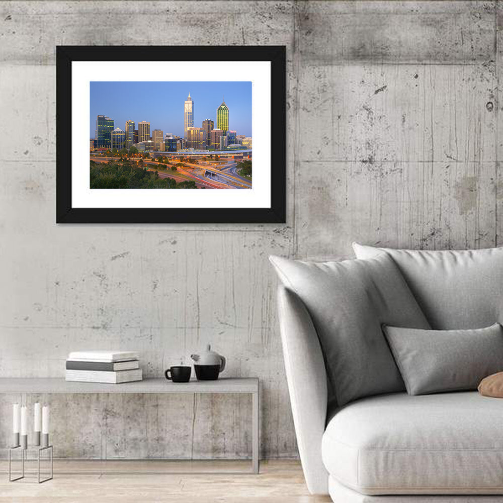 Perth Skyline at Dusk Wall Art in a room, landscape