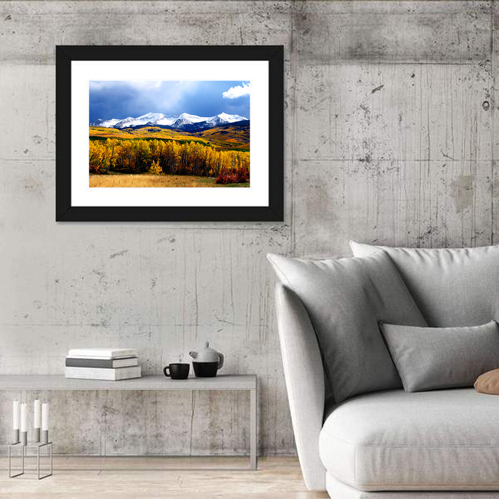 Crested Butte Autumn Mountains Wall Art in a room, landscape
