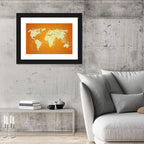 Vintage Orange World Map Wall Art