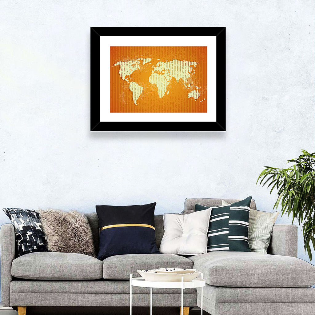 Vintage Orange World Map Wall Art