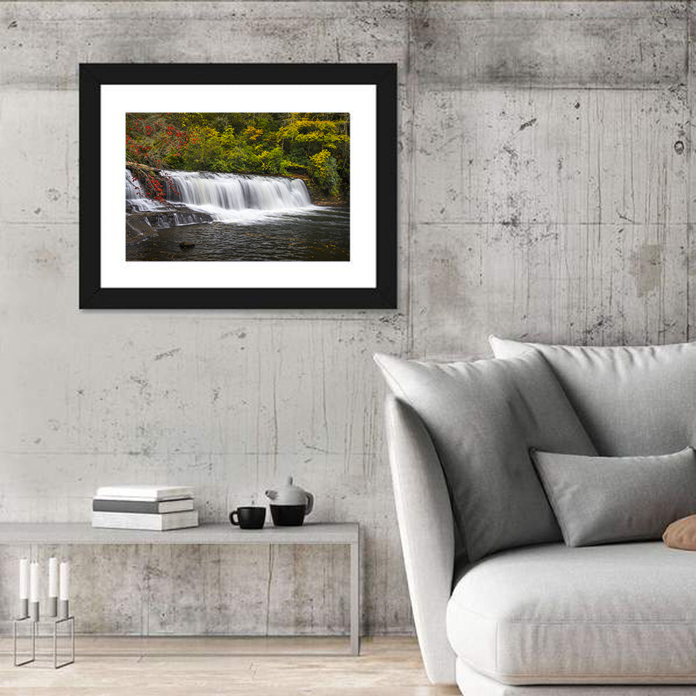 Dupont State Forest Autumn Waterfall Stream Wall Art in a room, landscape