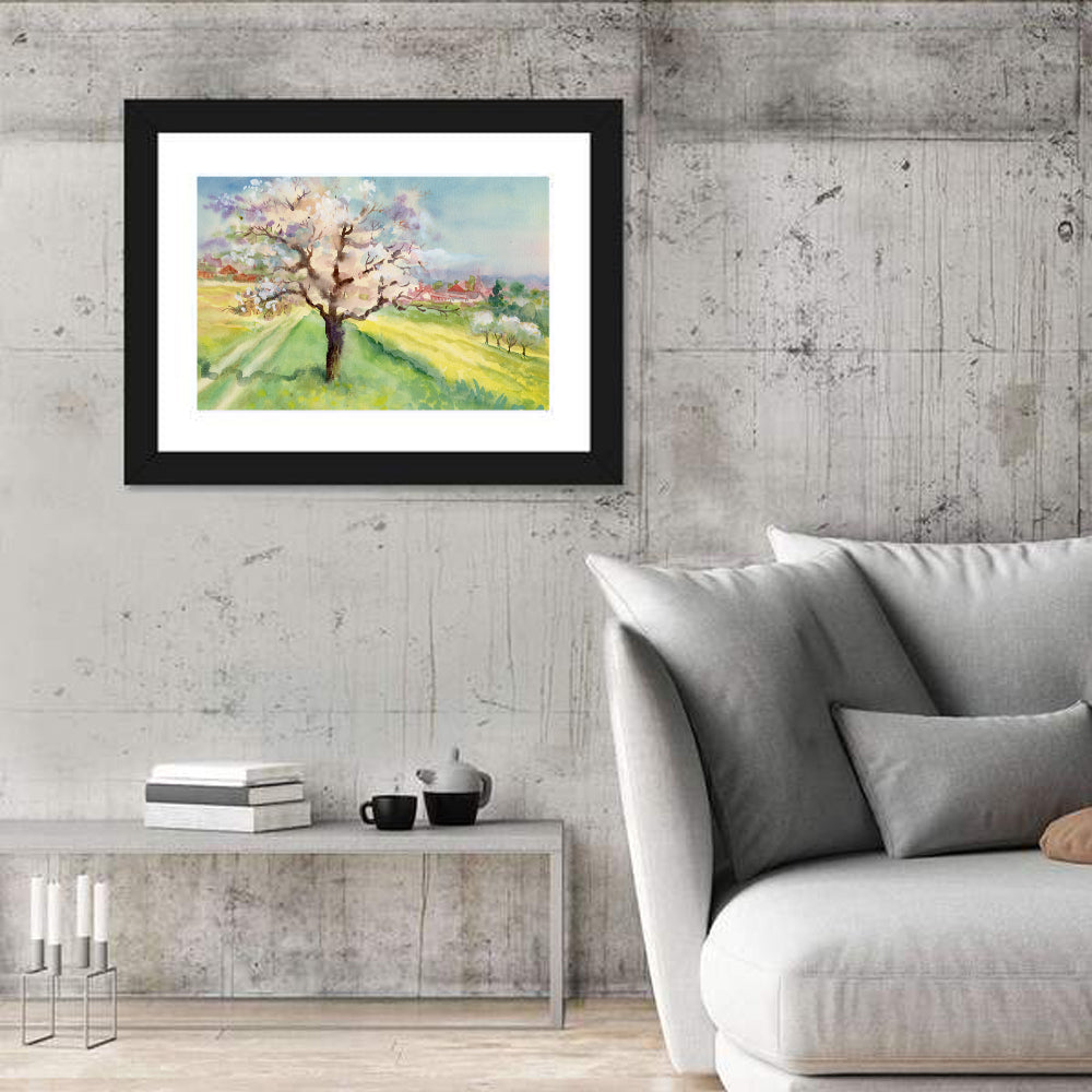 Spring Village Watercolor Wall Art