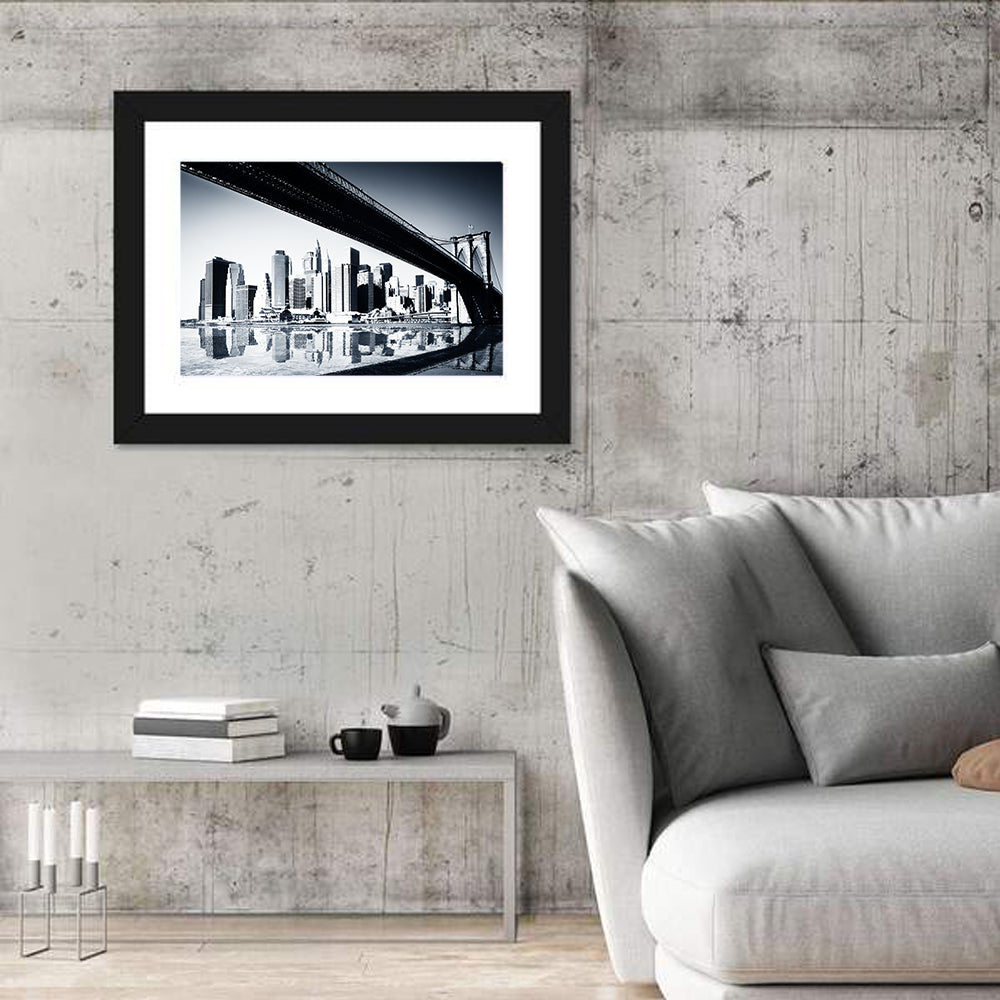 Brooklyn Bridge Low Angle Skyline Reflection Wall Art