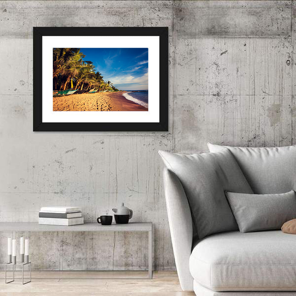 Mirissa Beach Morning Light Wall Art in a room, landscape
