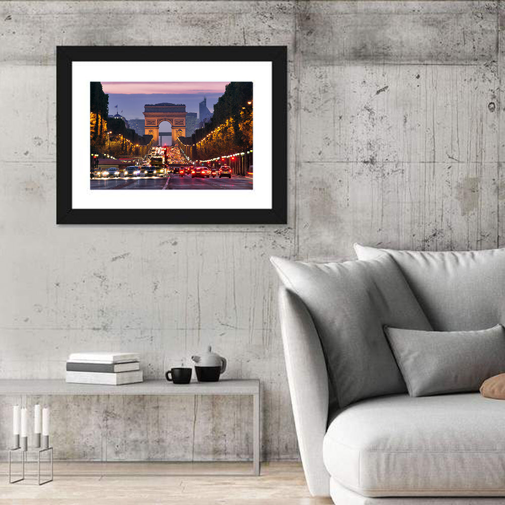 Arc De Triomphe at Twilight Wall Art in a room, landscape