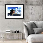 Sunlit Pagoda and Snow Peaks Wall Art