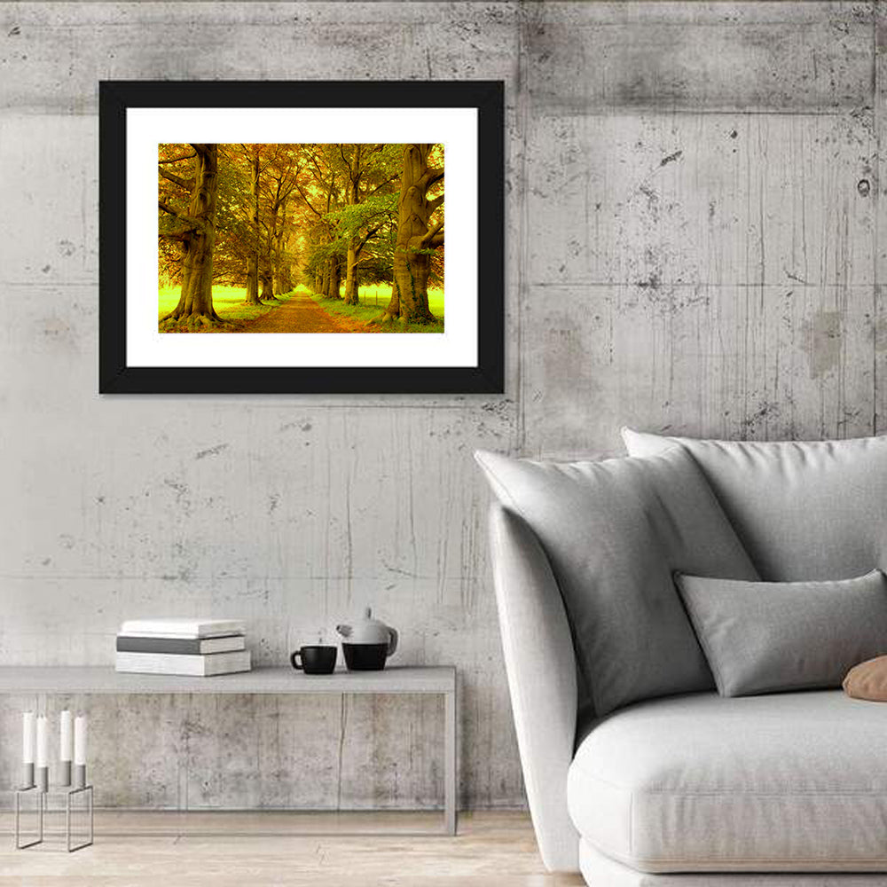 Beech Tree Lane at Golden Hour Wall Art in a room, landscape