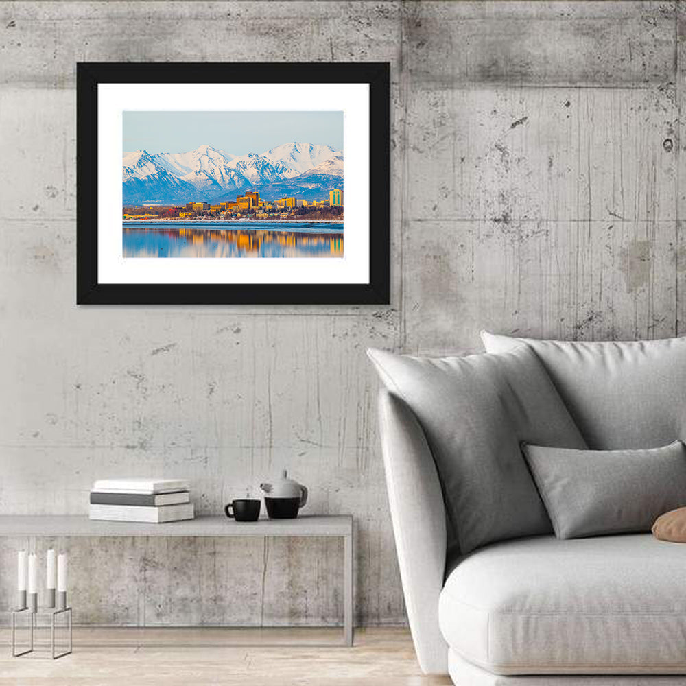 Anchorage Morning Skyline Wall Art in a room, landscape