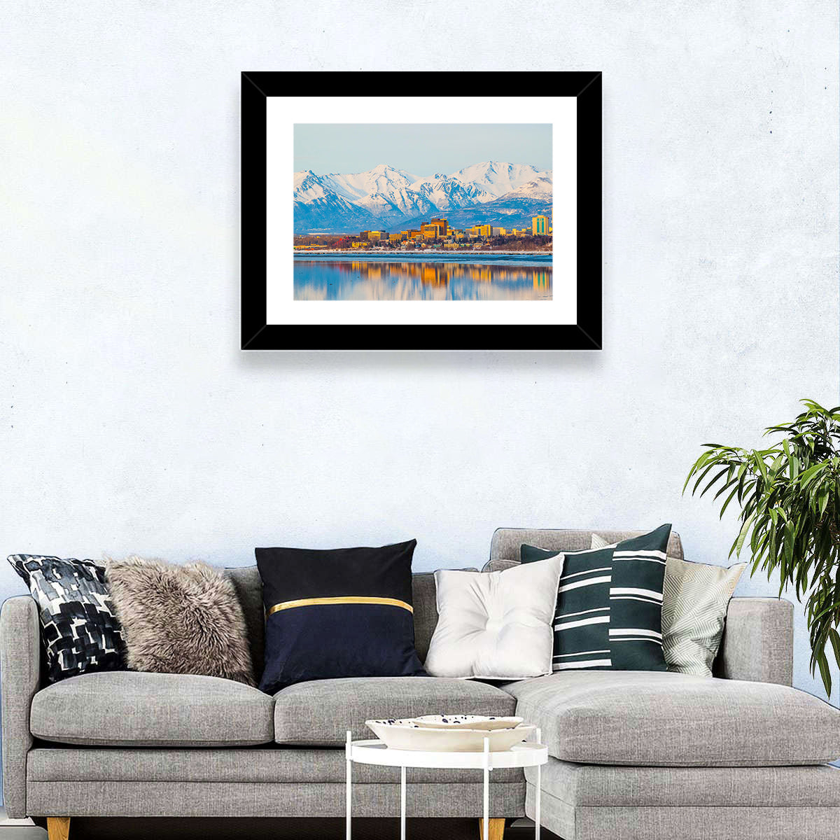 Anchorage Morning Skyline Wall Art in a room, landscape