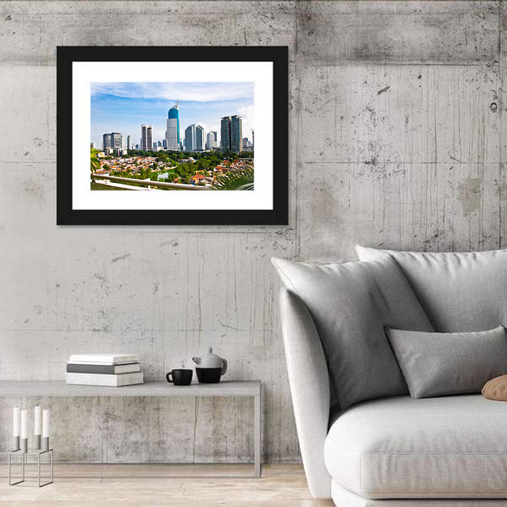 Jakarta Skyline with Wisma 46 Wall Art in a room, landscape
