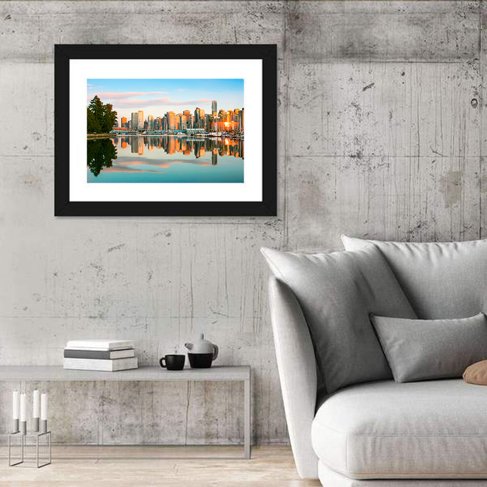 Vancouver Skyline at Coal Harbour Wall Art in a room, landscape