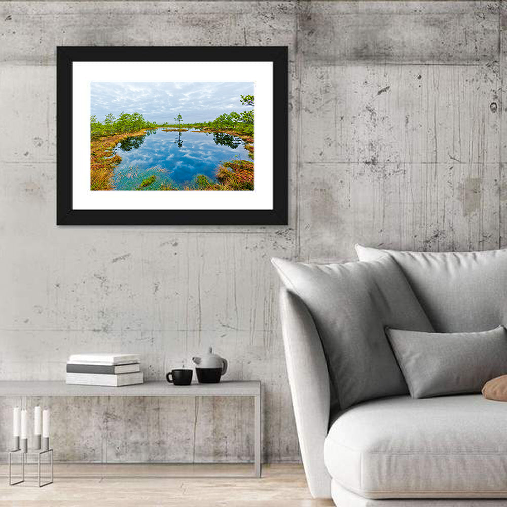 Viru Bog Reflections Wall Art in a room, landscape