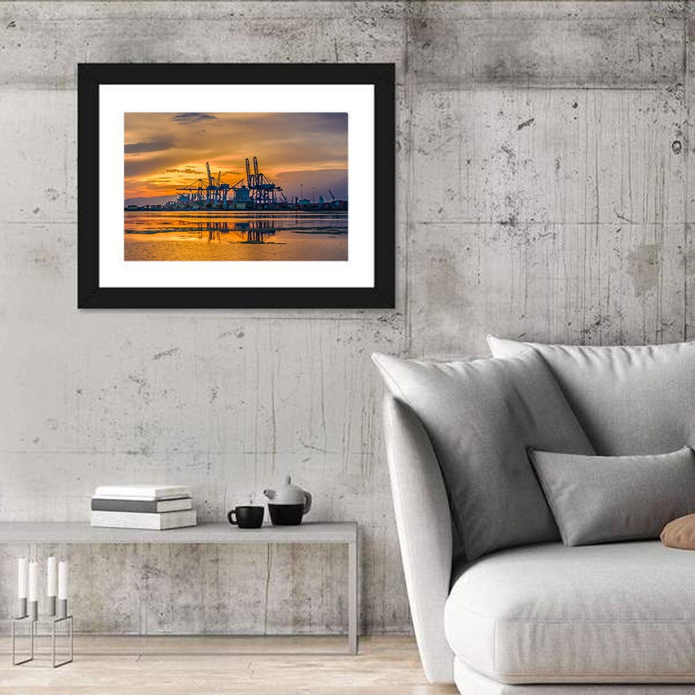 Djibouti Harbor at Sunset Wall Art in a room, landscape