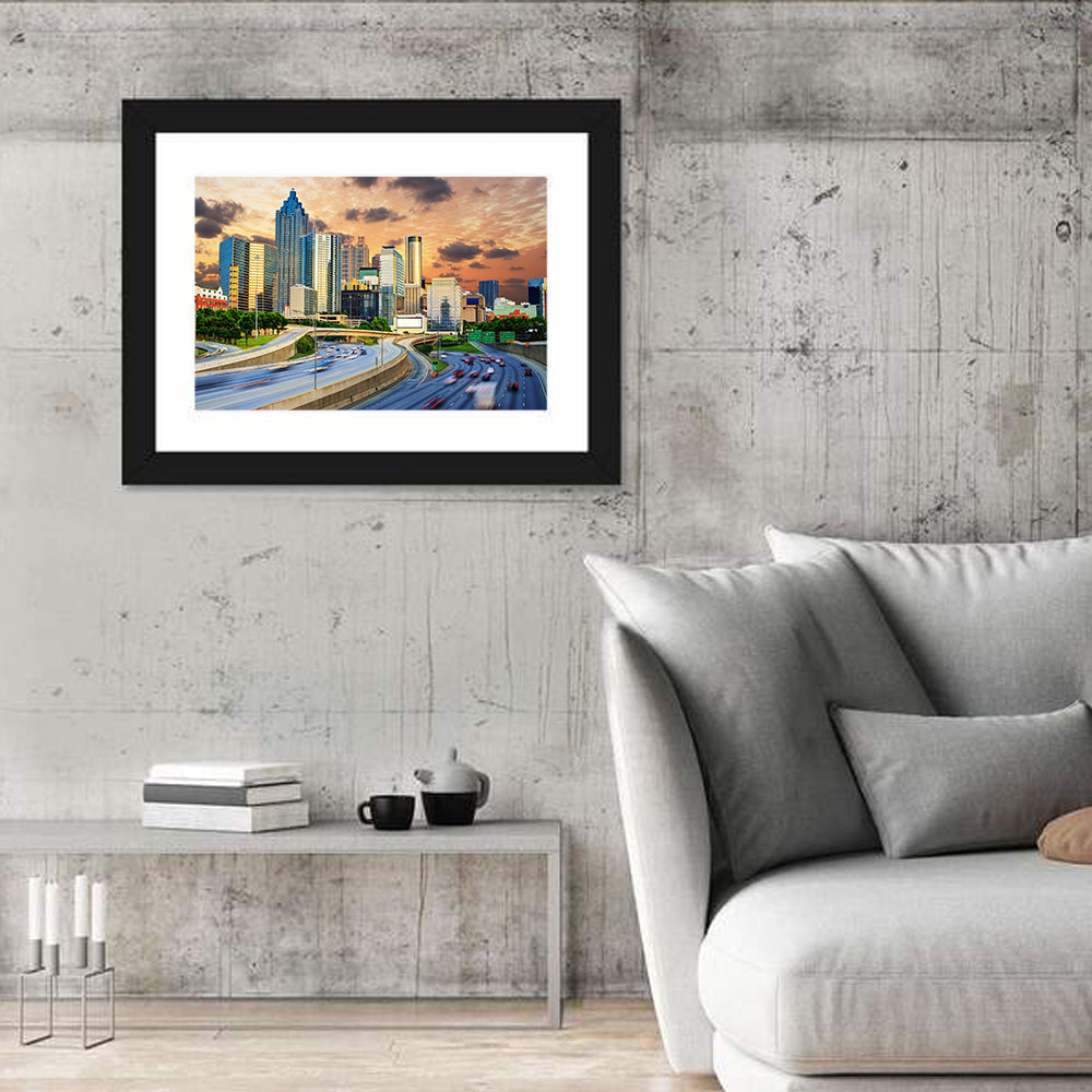 Atlanta Downtown Skyline Wall Art in a room, landscape