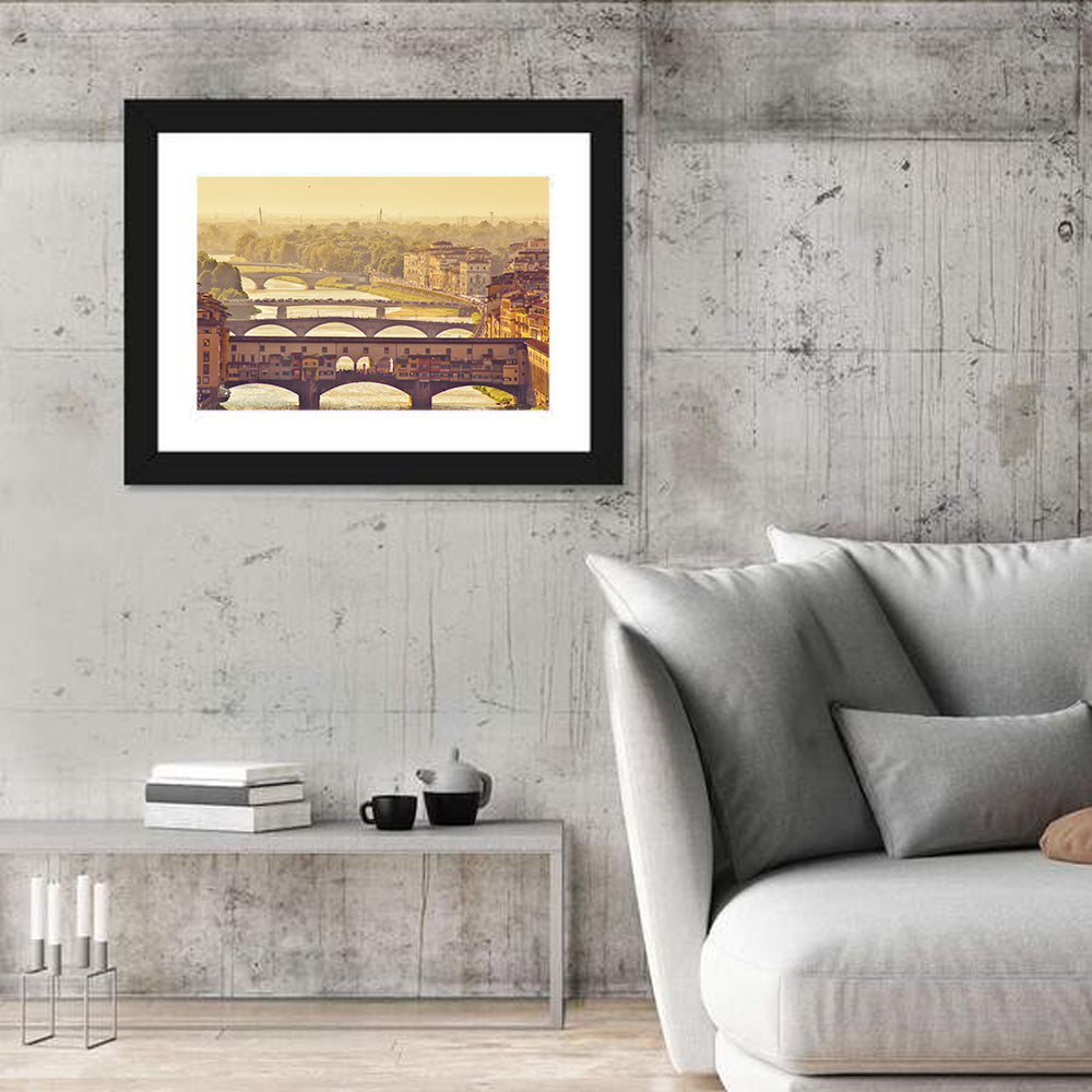 Ponte Vecchio at Golden Hour Wall Art in a room, landscape