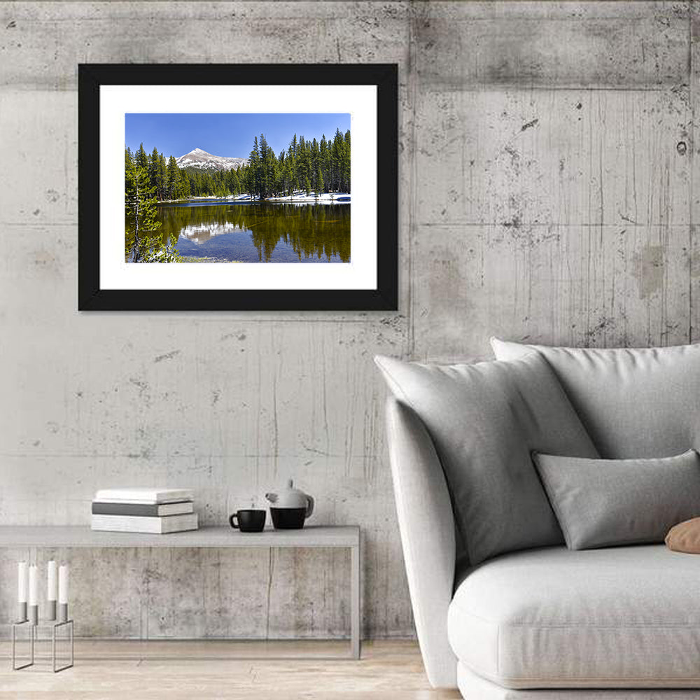 Yosemite Mountain Reflection Wall Art in a room, landscape