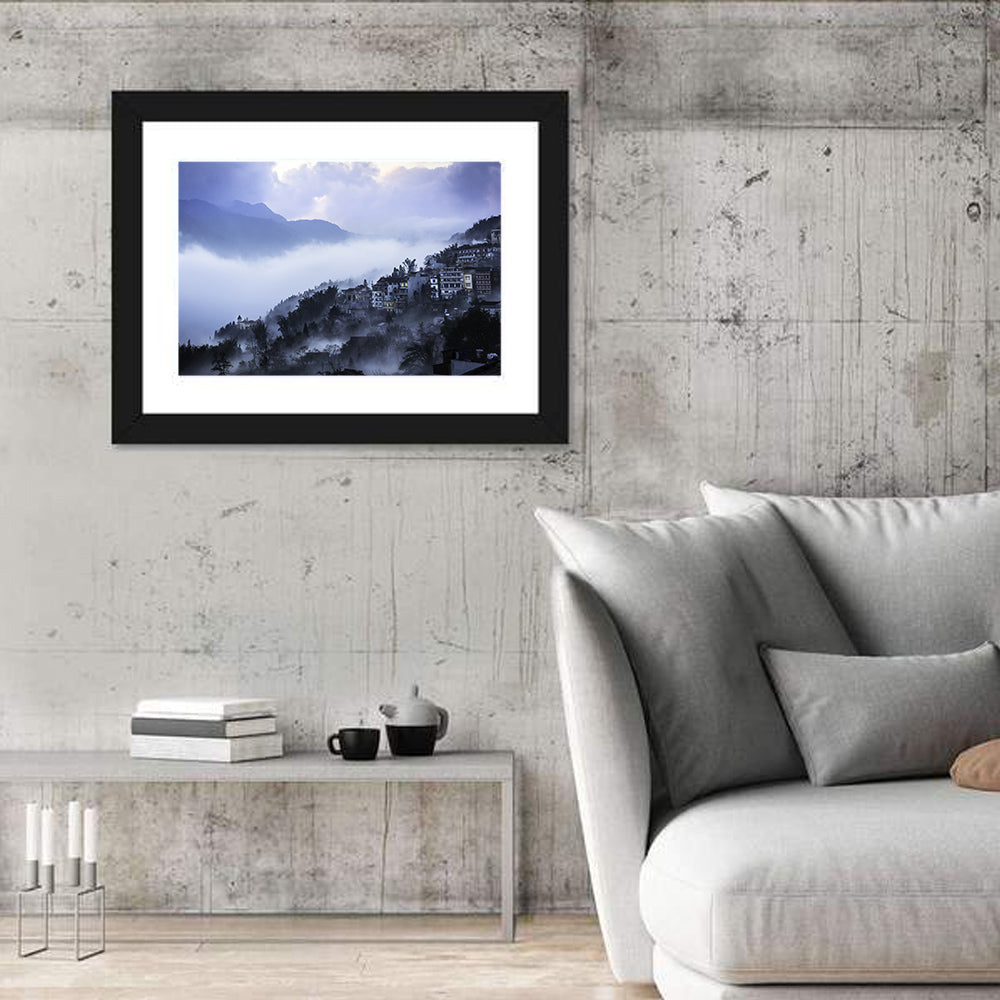 Misty Hillside Town Wall Art