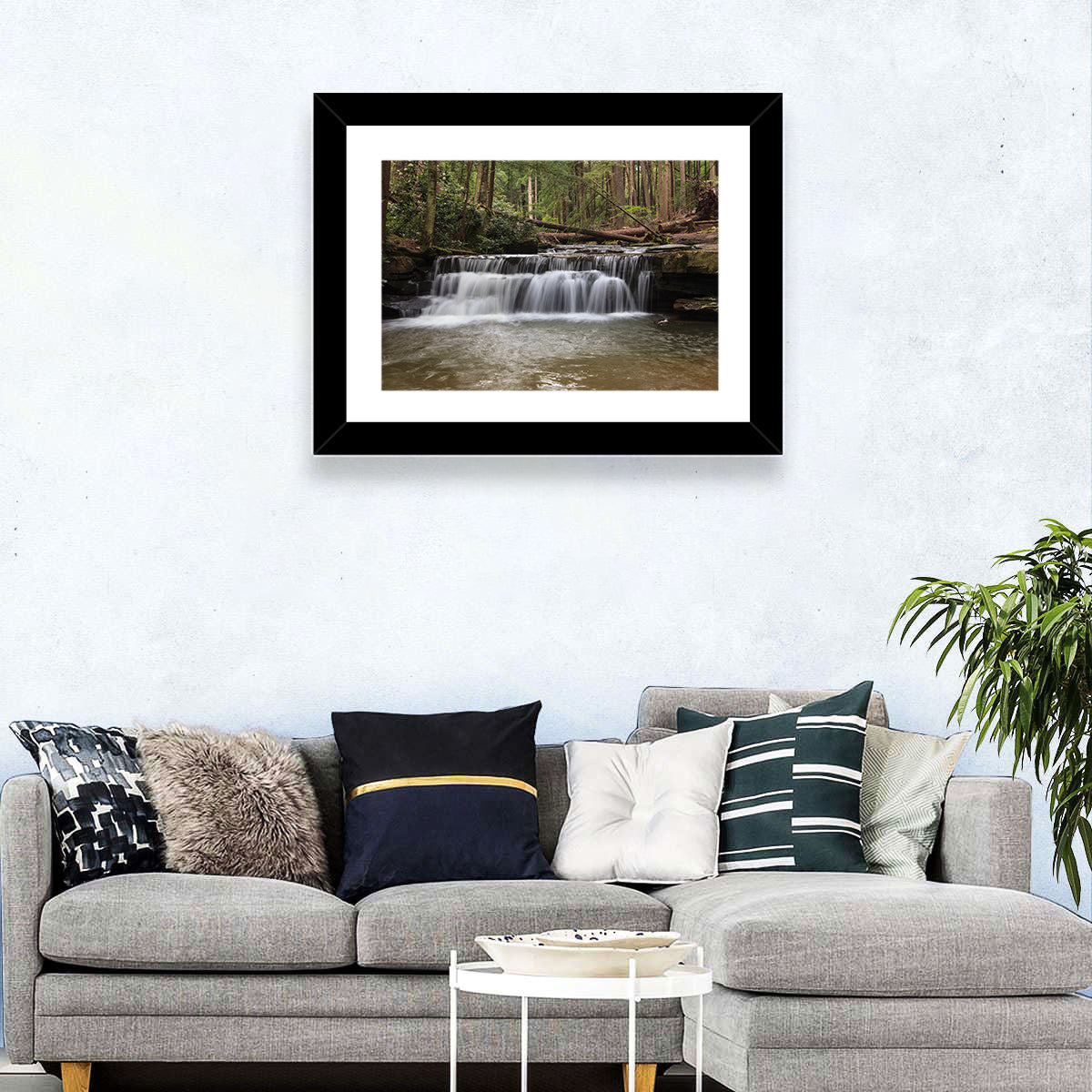 Tolliver Waterfall Wall Art in a room, landscape