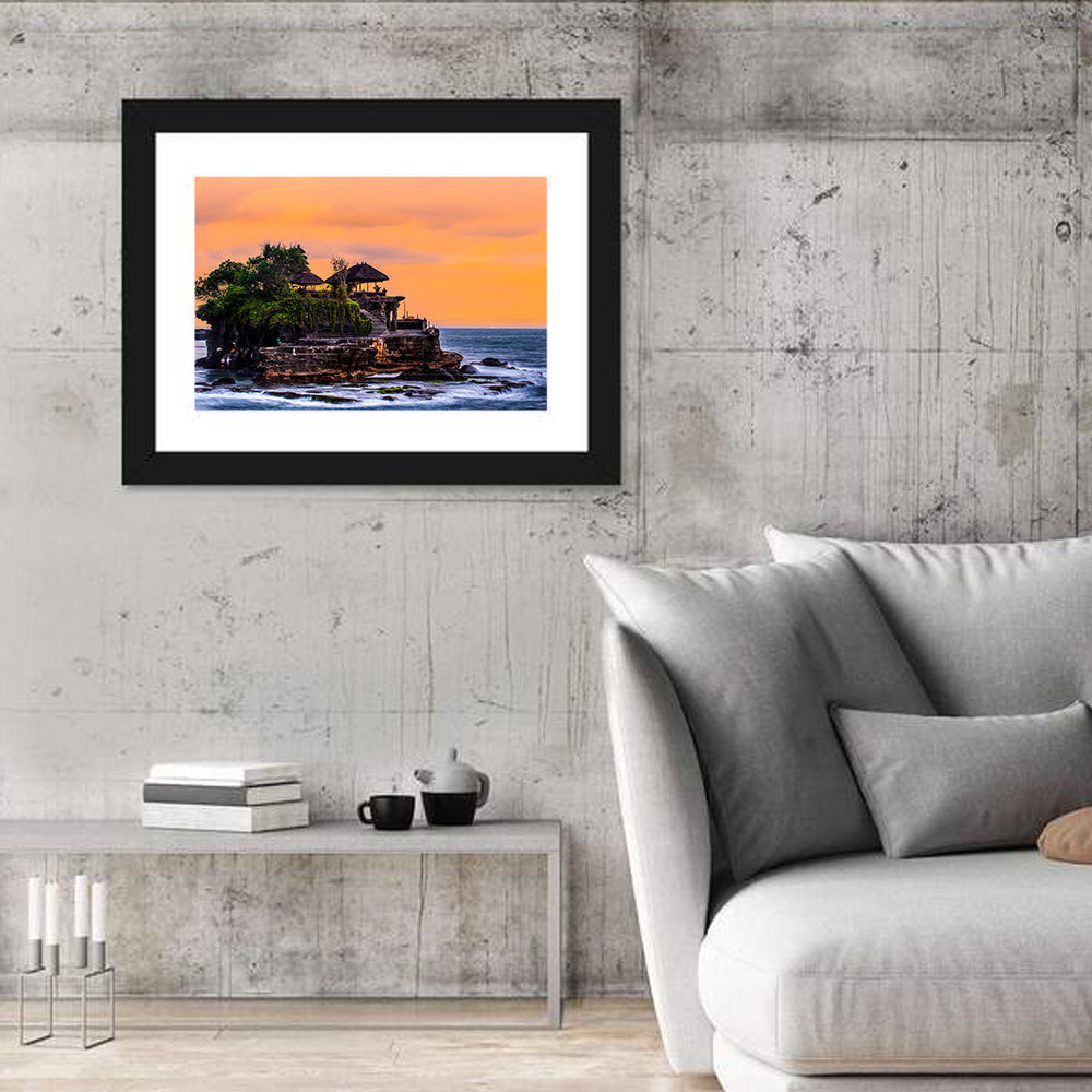 Tanah Lot Temple at Sunset Wall Art in a room, landscape