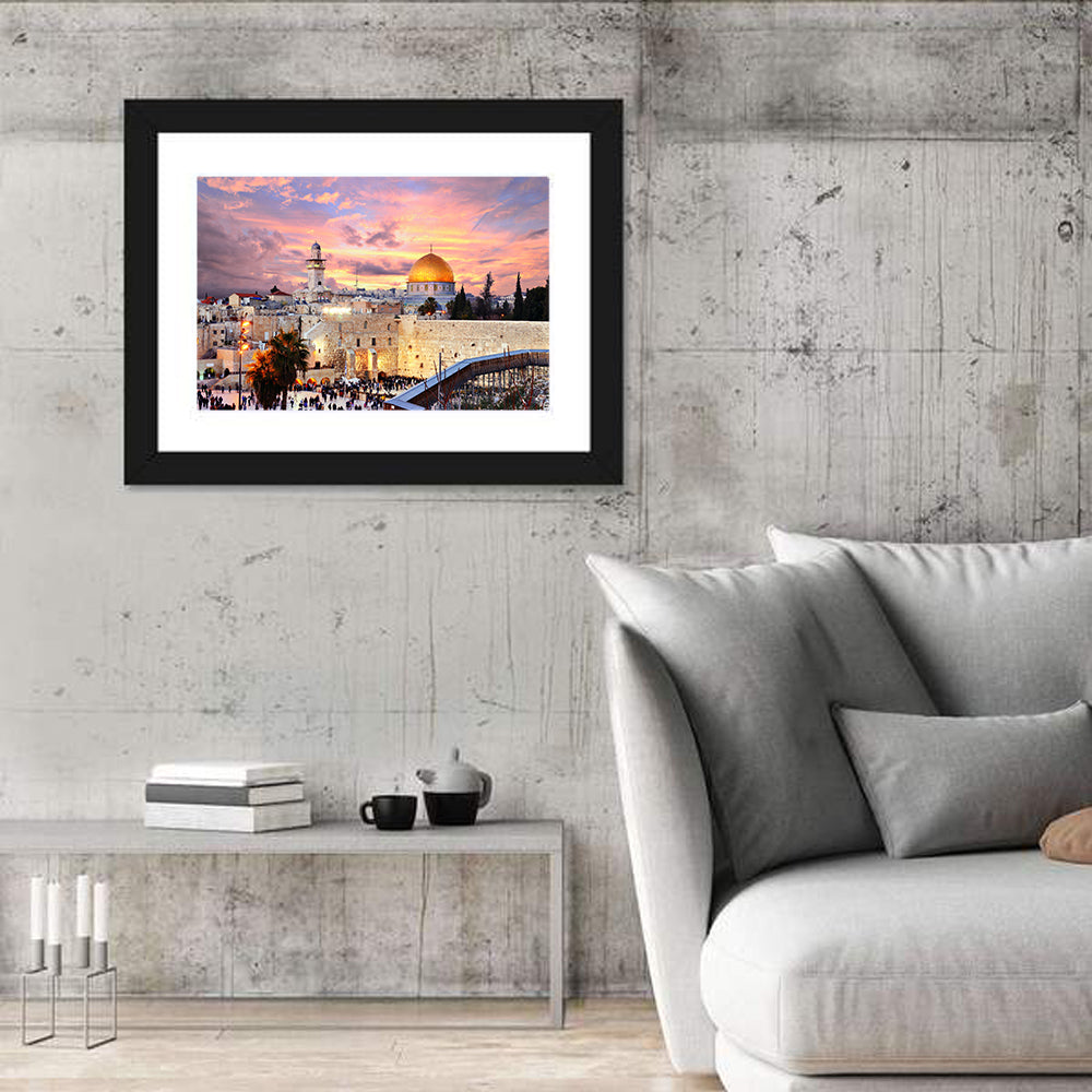 Jerusalem Old City Sunset Wall Art in a room, landscape