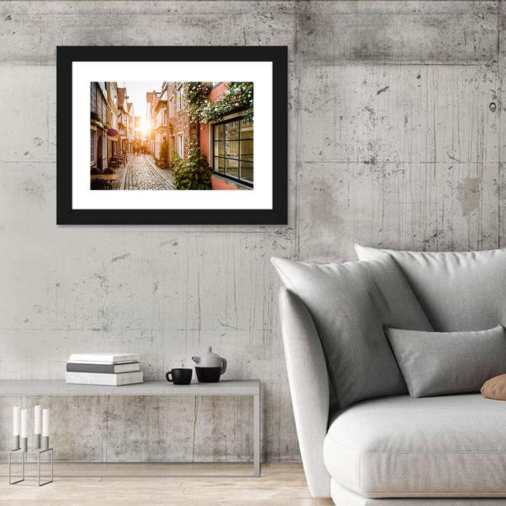Schnoorviertel Cobblestone Lane Wall Art in a room, landscape