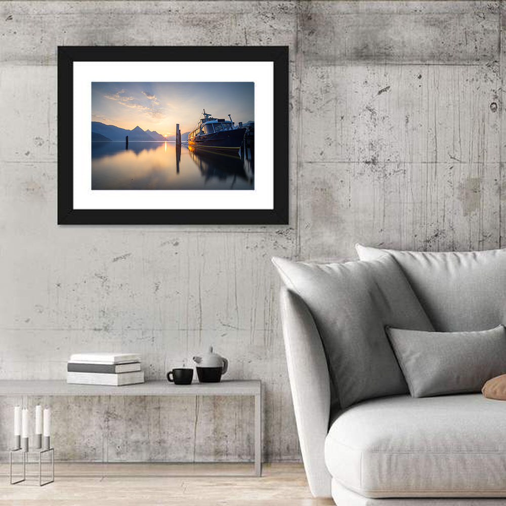 Lake Lucerne Sunset Wall Art in a room, landscape