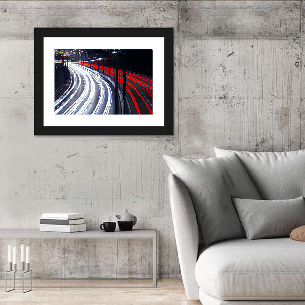 Night Highway Light Trails Wall Art