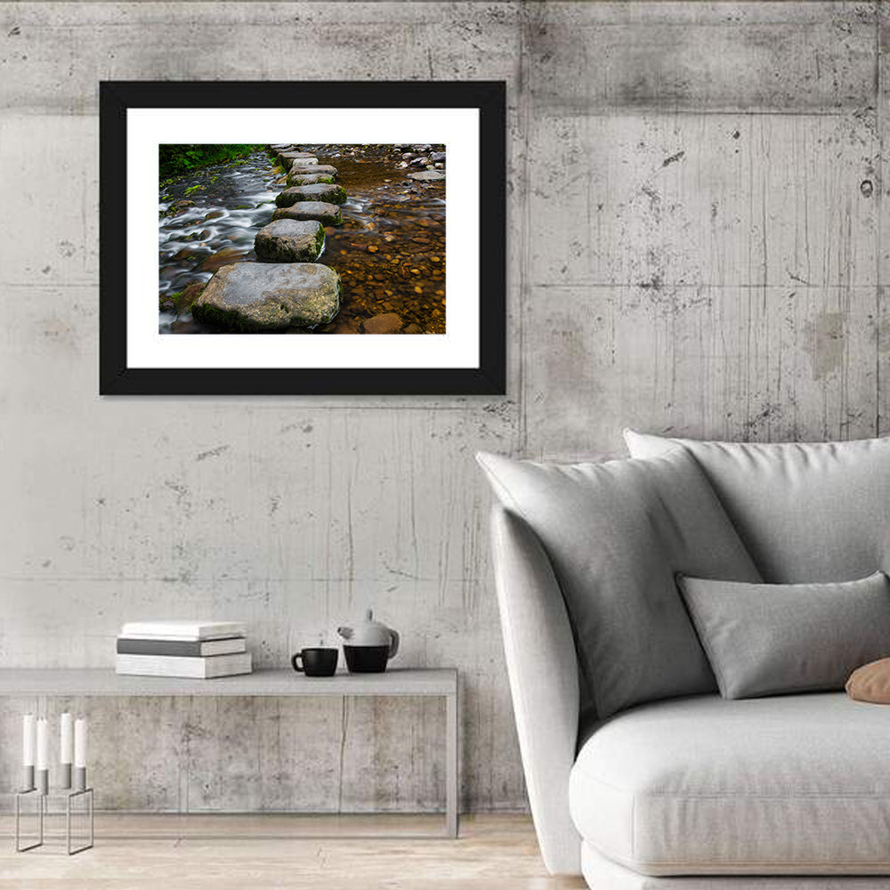 Mossy Stepping Stones Over Stream Wall Art