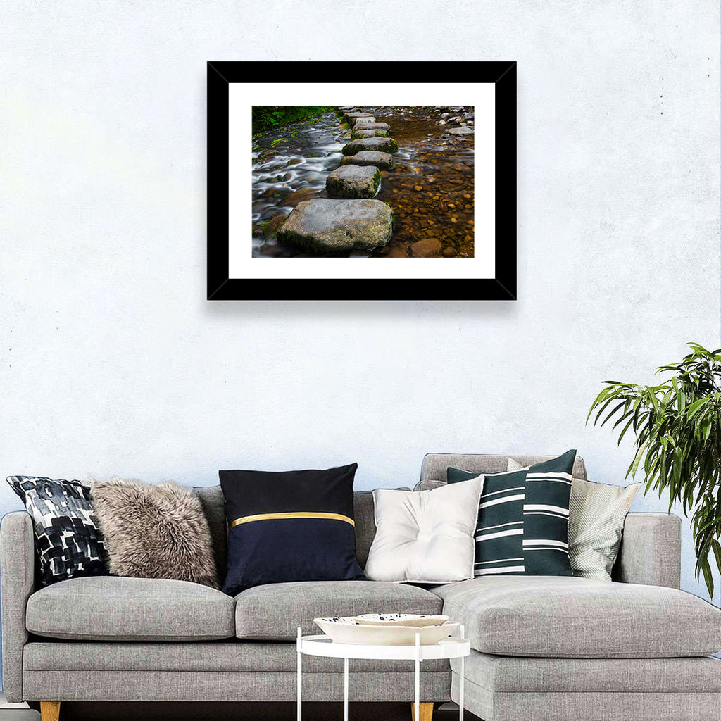 Mossy Stepping Stones Over Stream Wall Art