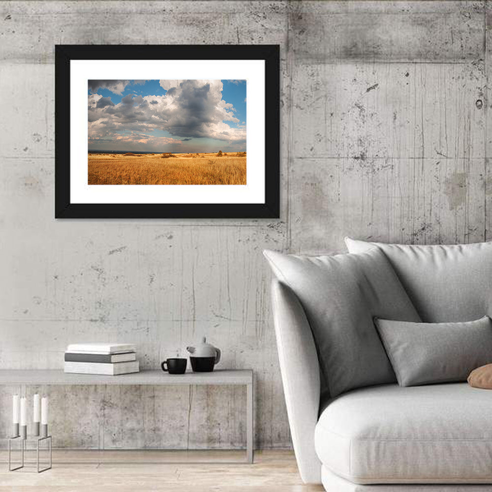 Golden Oklahoma Prairie Wall Art in a room, landscape
