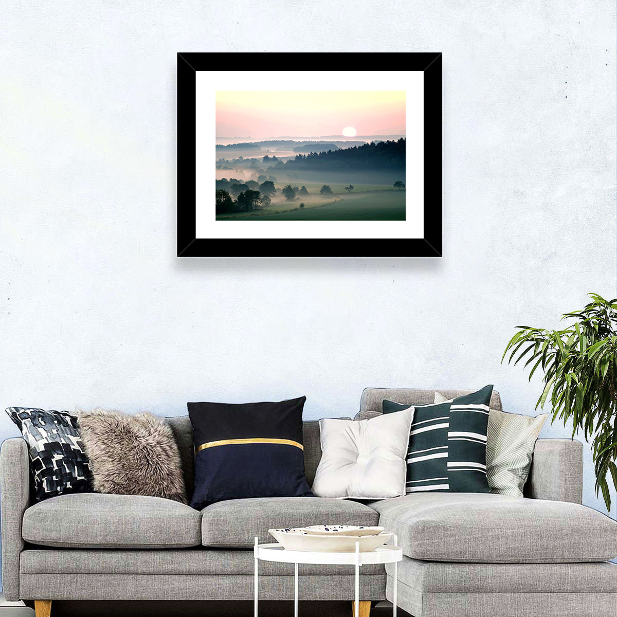 Czech Morning Fog Landscape Wall Art in a room, landscape