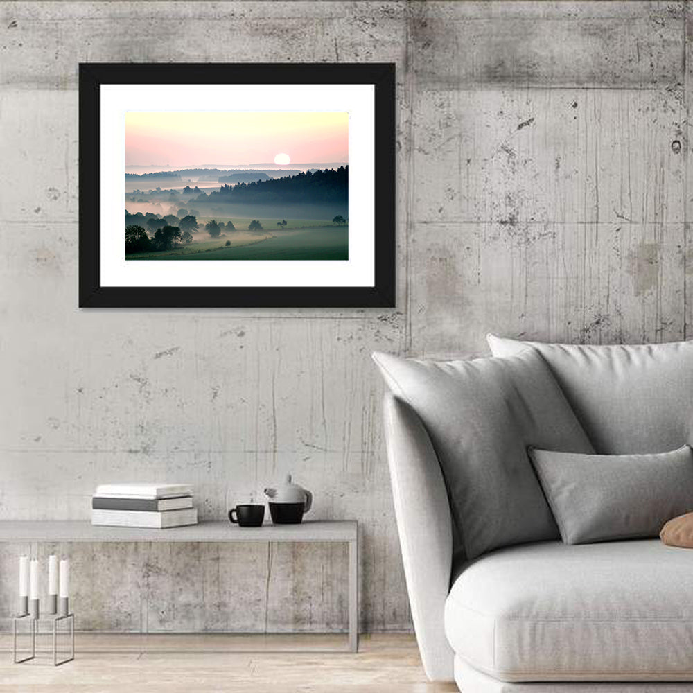 Czech Morning Fog Landscape Wall Art in a room, landscape