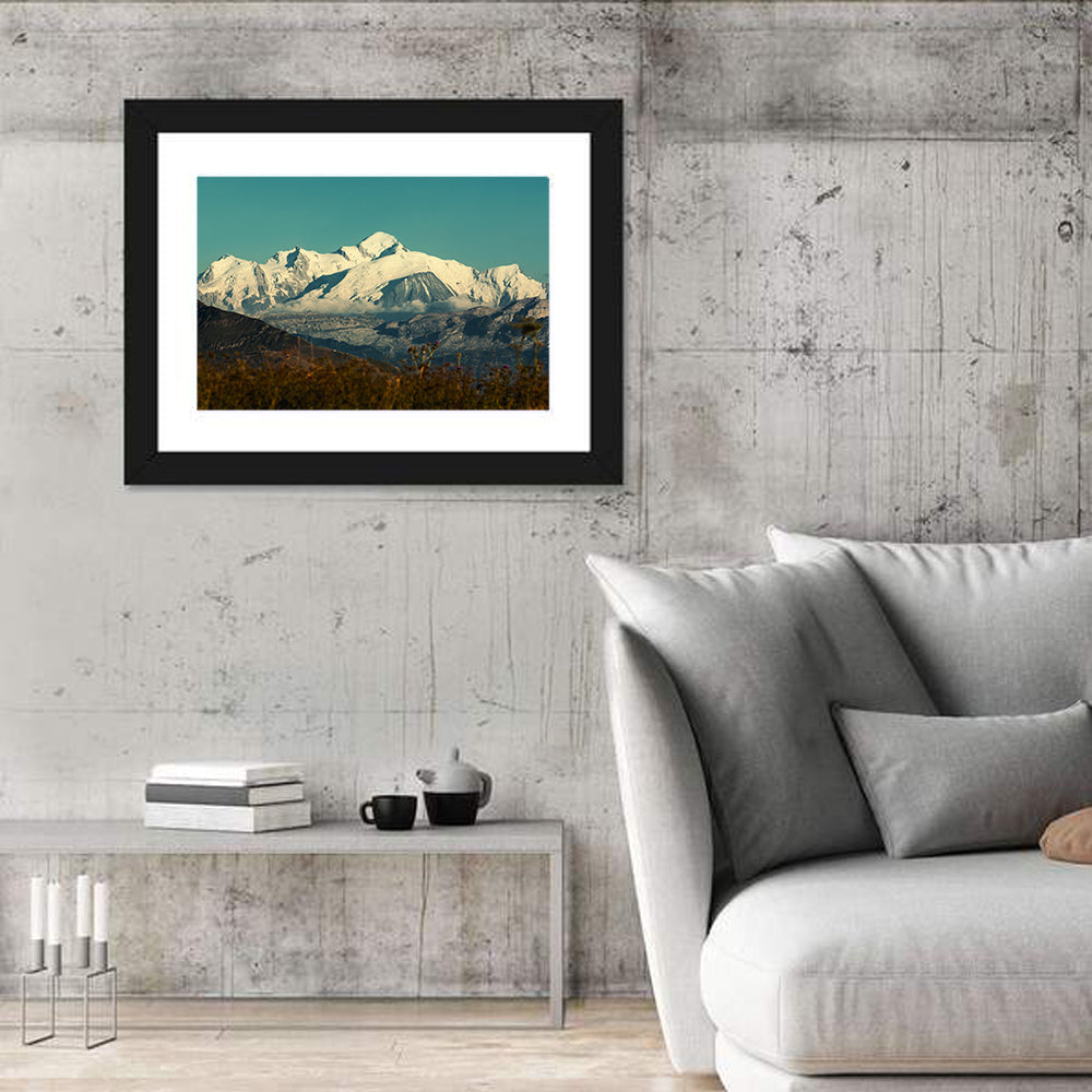 Snowy Mont Blanc Wall Art in a room, landscape