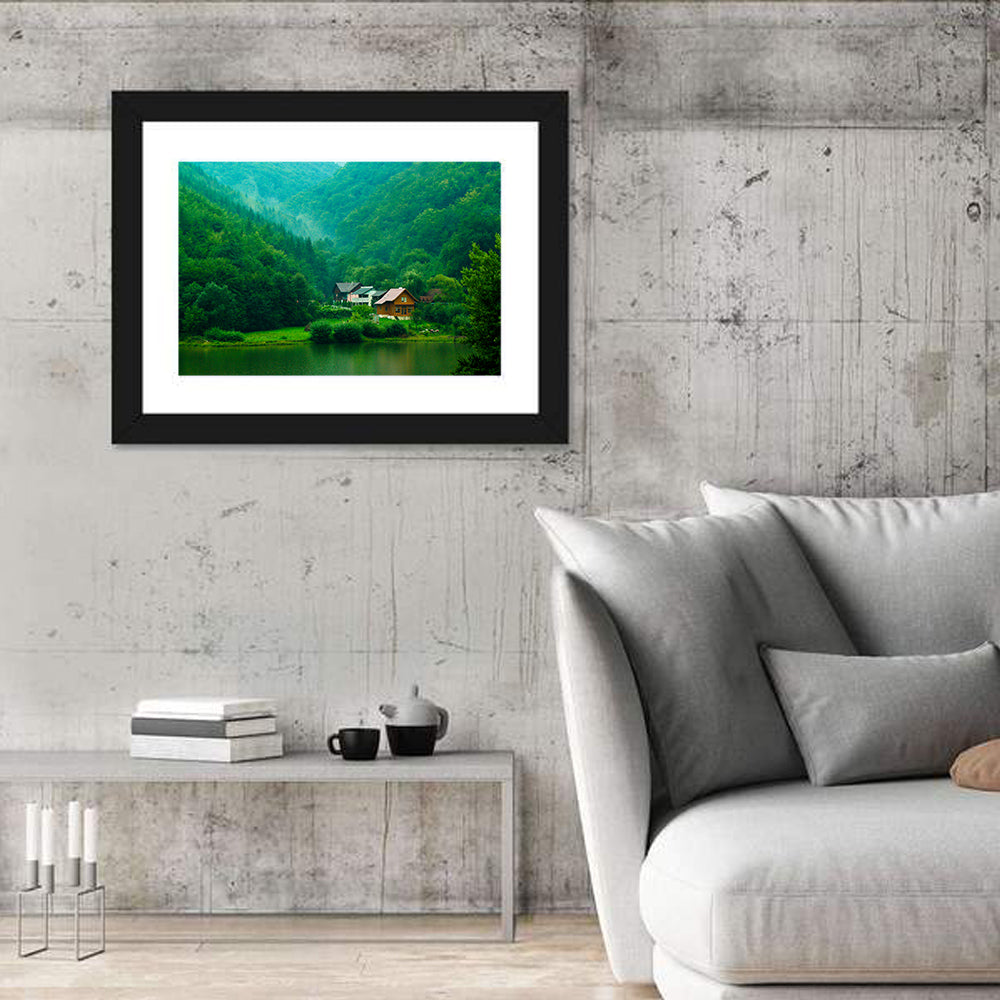 Mist Over Lake Tarnita Wall Art in a room, landscape