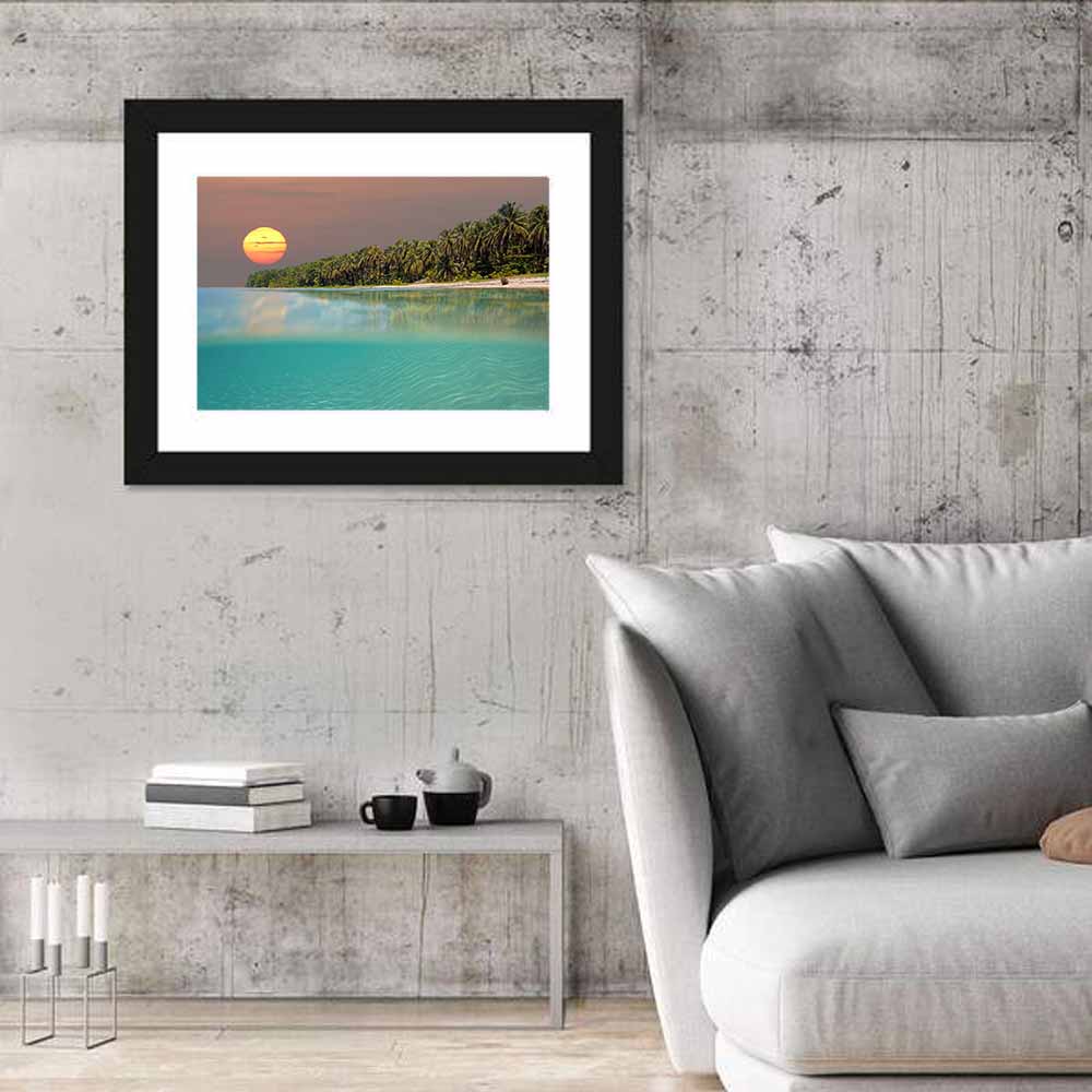 Split-level Caribbean Sunset Wall Art in a room, landscape