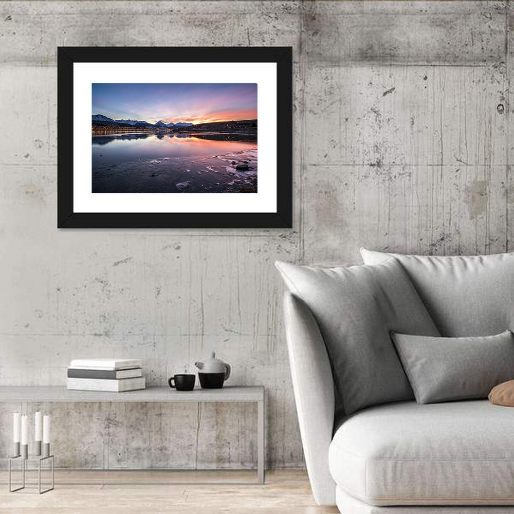 Ushuaia Twilight Reflection Wall Art in a room, landscape
