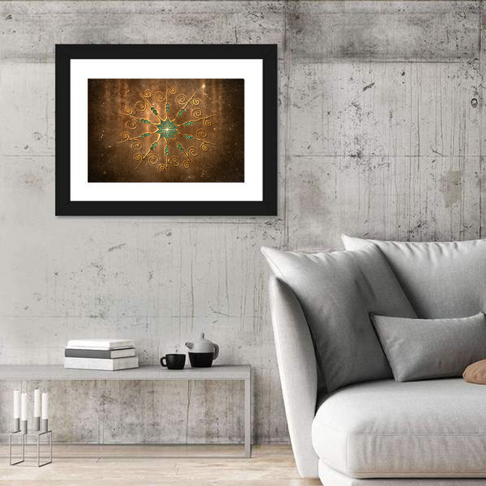 Celestial Twelve-point Mandala Star Wall Art in a room, landscape