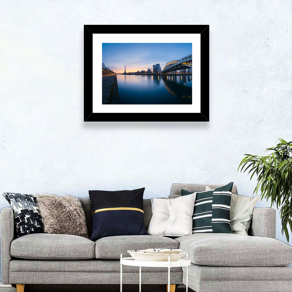 Eiffel Tower Golden Hour Reflection Wall Art in a room, landscape