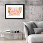 Cupped Hands Holding Pink Ribbon Wall Art