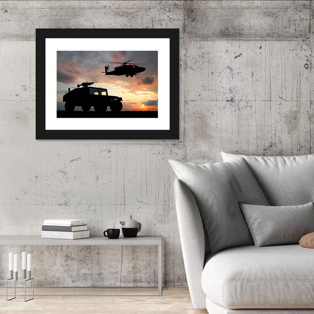 Military Helicopter and Truck Wall Art