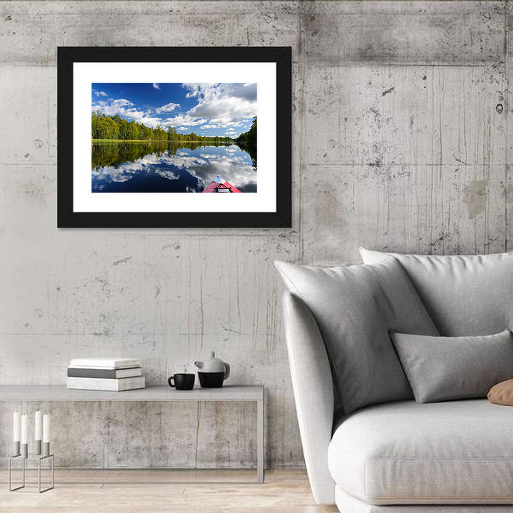 Karelia Kayak Reflection Wall Art in a room, landscape