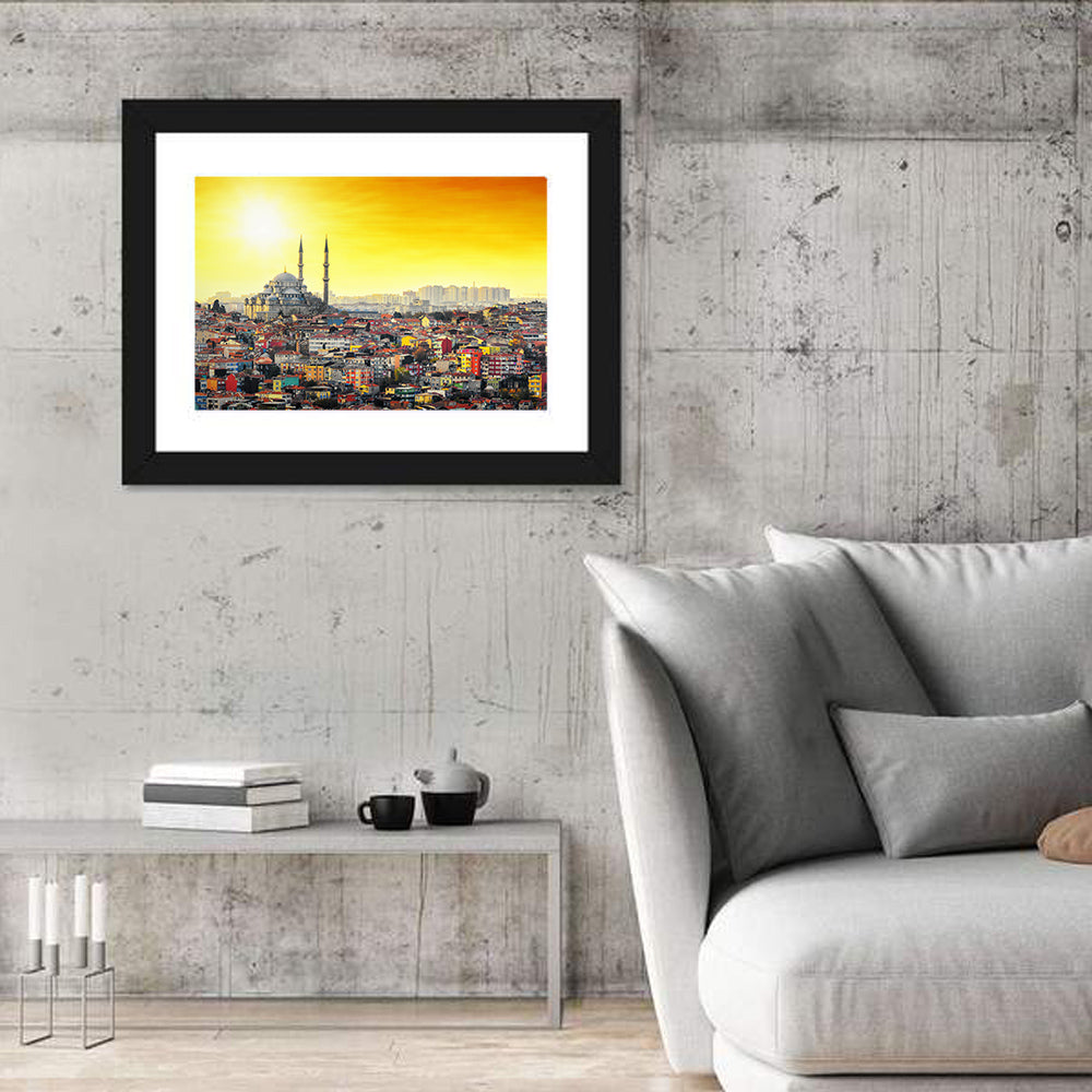 Fatih Mosque at Sunset Wall Art in a room, landscape