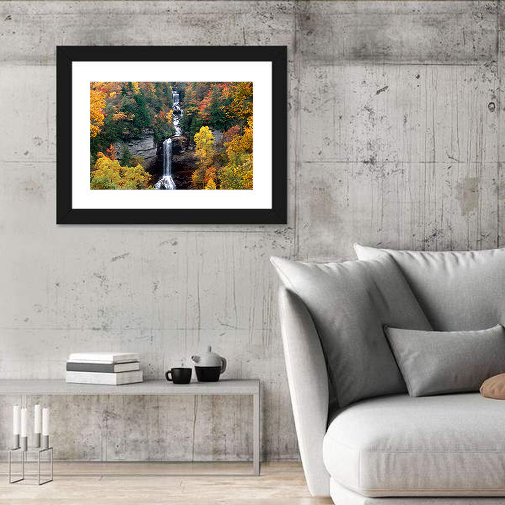 Raven Cliff Waterfall Wall Art in a room, landscape