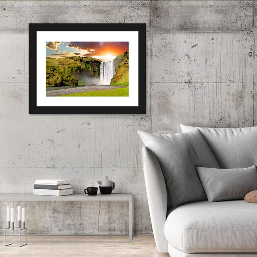 Skógafoss at Sunset Wall Art in a room, landscape