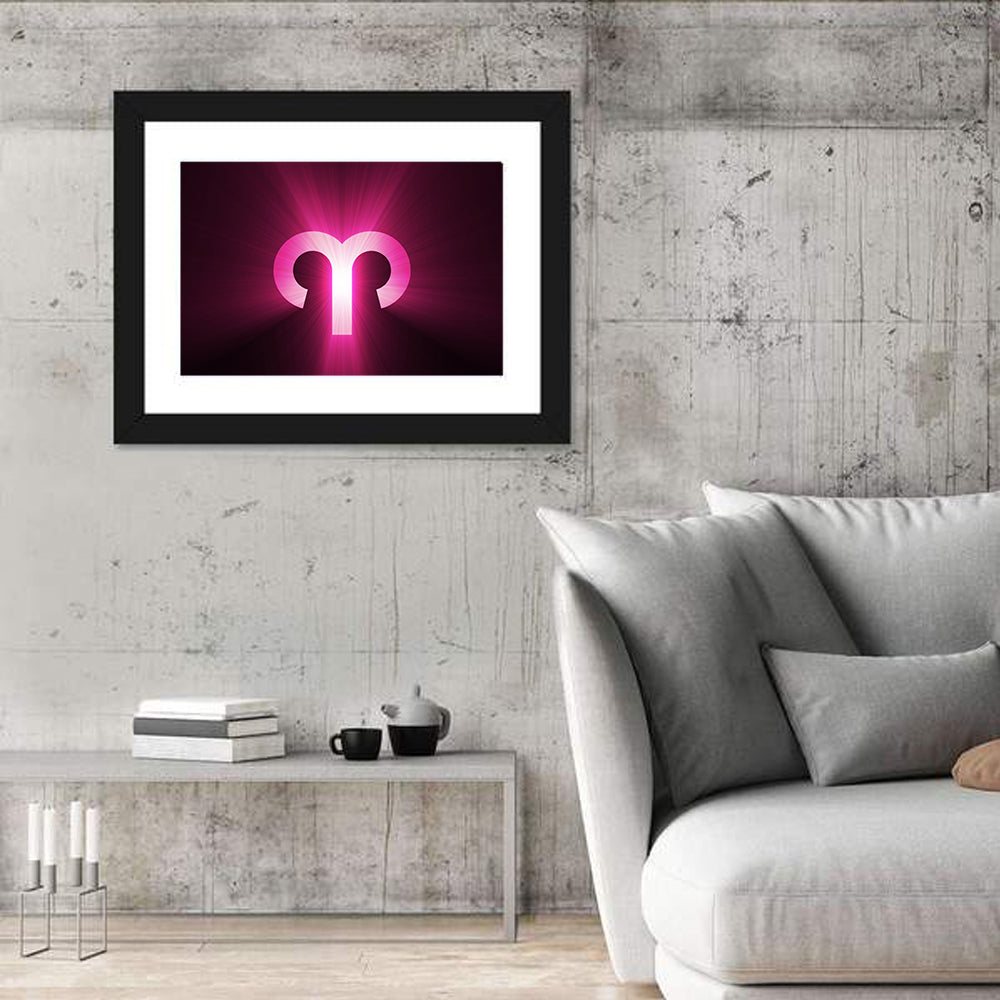 Radiant Aries Zodiac Emblem Wall Art in a room, landscape