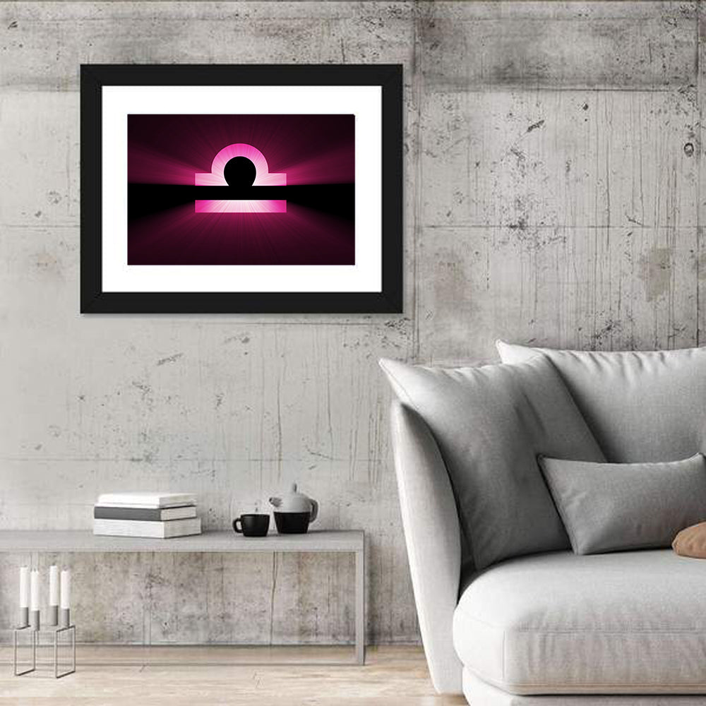 Libra Symbol Neon Glow Wall Art in a room, landscape