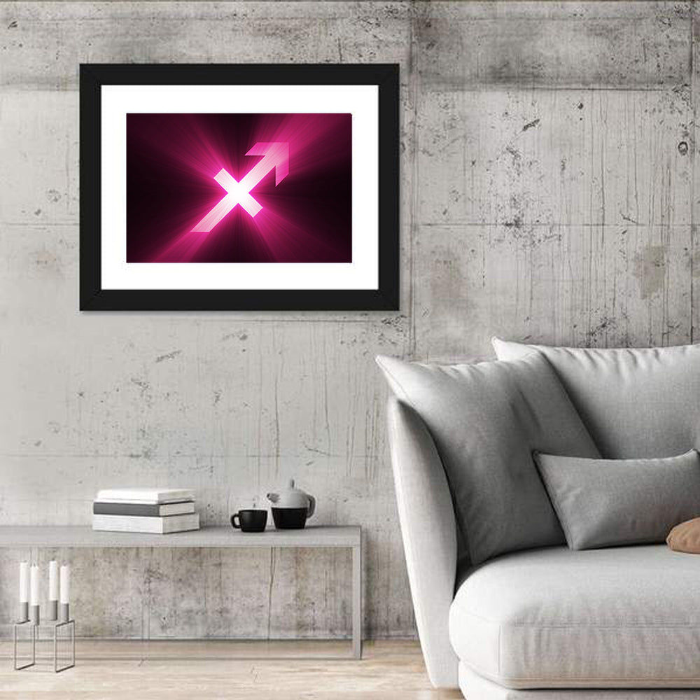 Cosmic Sagittarius Symbol Wall Art in a room, landscape